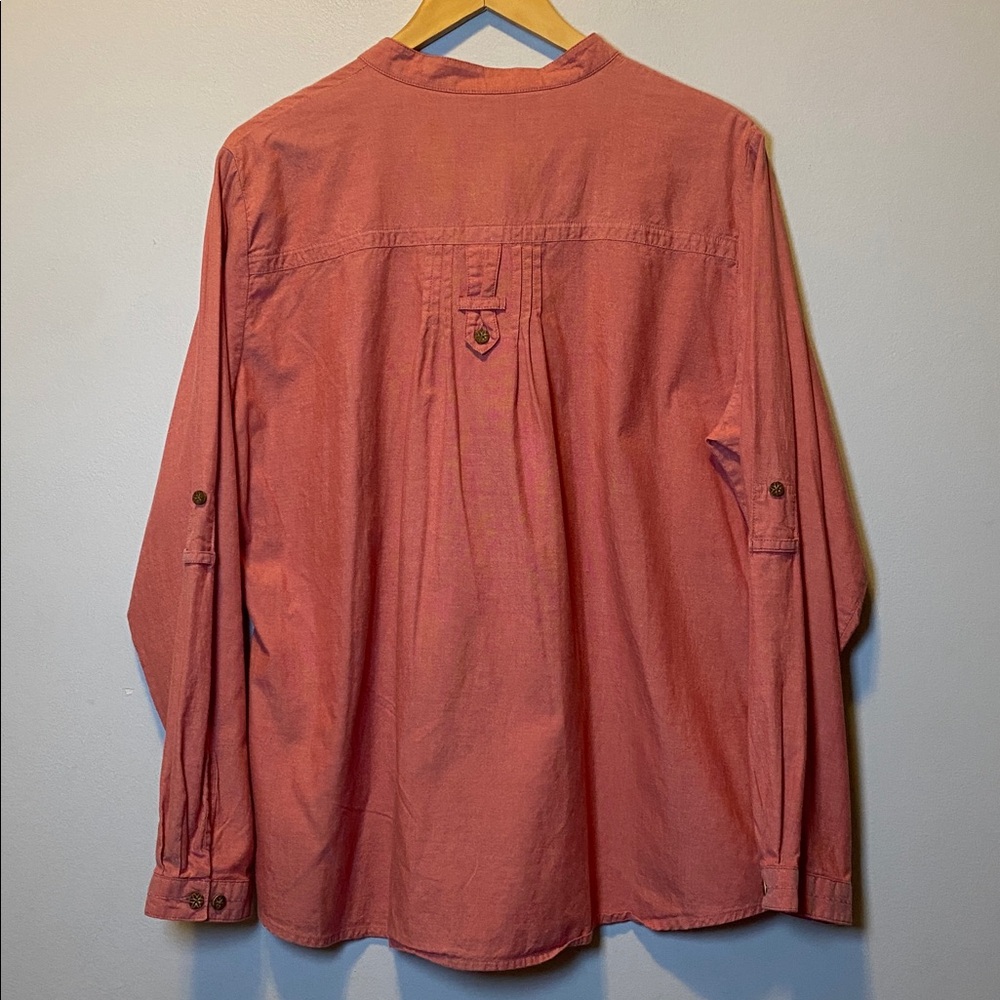 Woolrich Button Up Shirt Women XL Pink Cotton Pintucked Long Roll Tab Sleeve Top - Picture 10 of 14